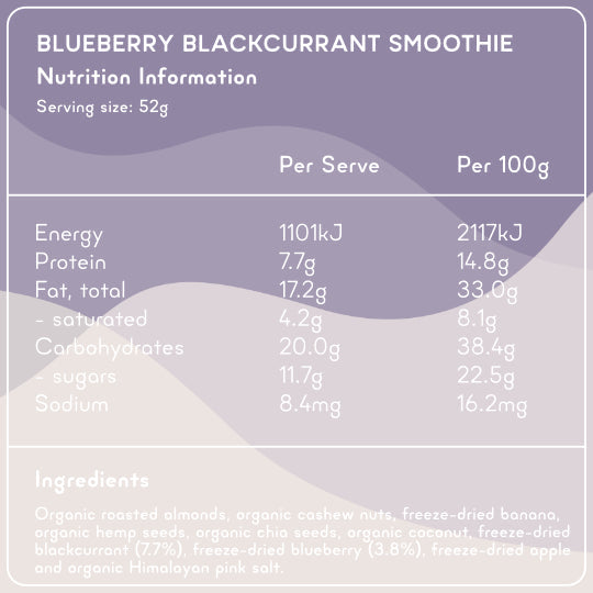 Blueberry Blackcurrant smoothie nutrition information from Craft Smoothie Express