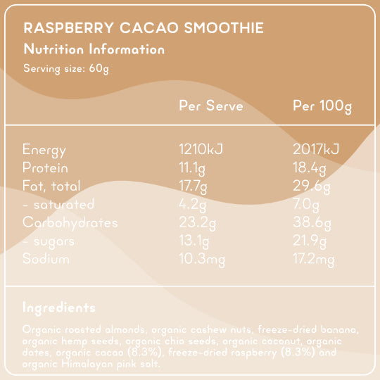 Raspberry Cacao smoothie nutrition information from Craft Smoothie Express