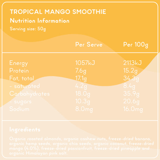 Tropical Mango smoothie nutrition information from Craft Smoothie Express